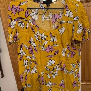 Lane Bryant Yellow and Pink Floral Blouse